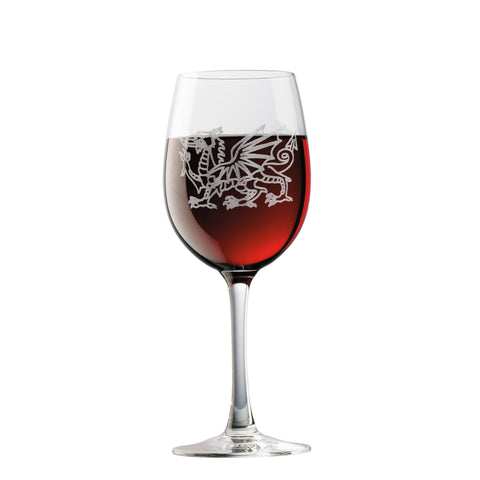 Welsh Dragon Engraved Wine Glass