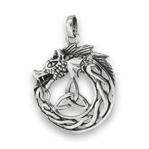 Dragon + Trinity Knot Sterling Silver Pendant