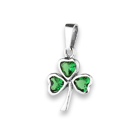 Shamrock CZ Emerald Sterling Silver Pendant