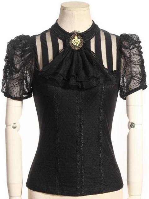 Amanda Short-Sleeve Blouse with Jabot