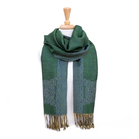 Celtic Knot Reversible Scarf in Green/Blue