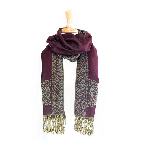 Celtic Knot Reversible Scarf in Wine/Teal