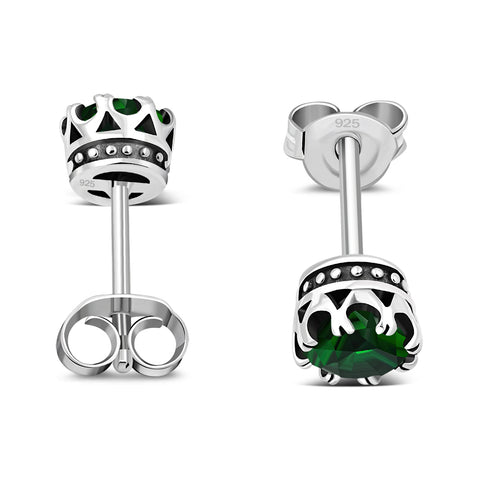 Royal Crown Emerald CZ Sterling Silver Stud Earrings