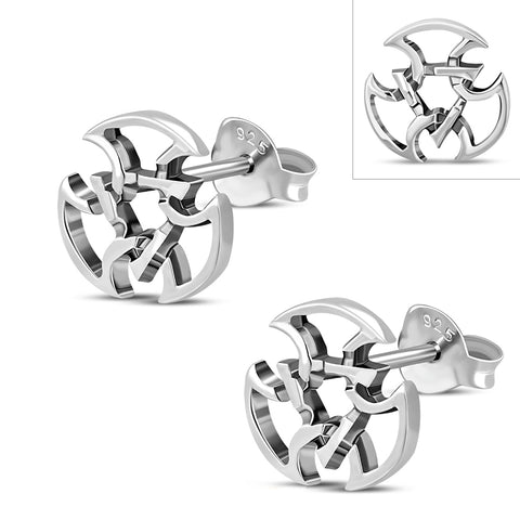 Triple Bit Sterling Silver Stud Earrings