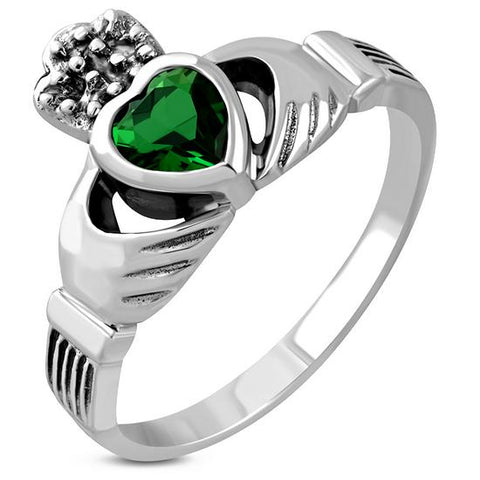 Claddagh with Emerald CZ Sterling Silver Ring