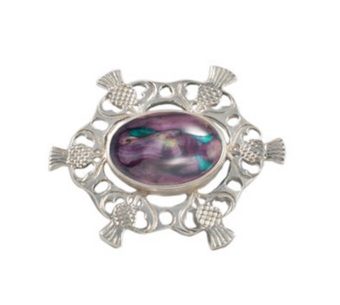 Highland Thistle Heather & Sterling Silver Brooch