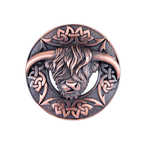 Pewter Highland Cow Fly Plaid Brooch