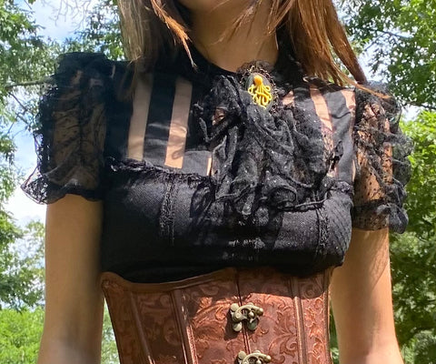 Amanda Short-Sleeve Blouse with Jabot