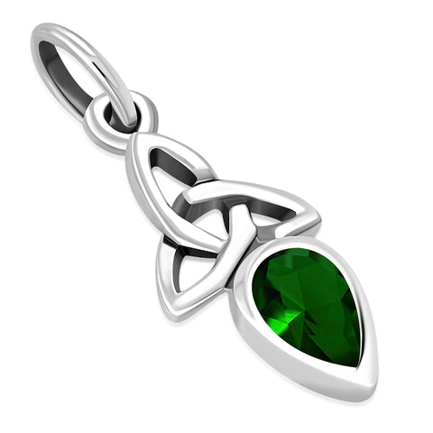 Trinity Knot with CZ Emerald Teardrop Sterling Silver Pendant