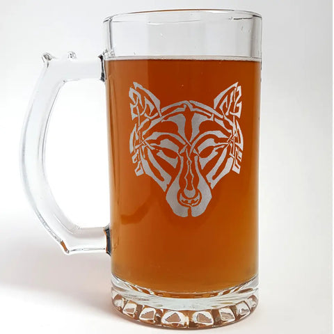 Celtic Wolf Engraved Beer Tankard