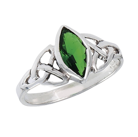 Emerald Trinity Knot Sterling Silver Ring