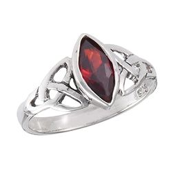 Garnet Trinity Knot Sterling Silver Ring