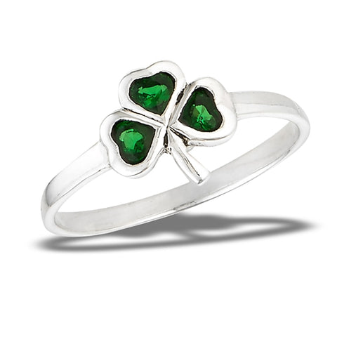 Shamrock CZ Sterling Silver Ring