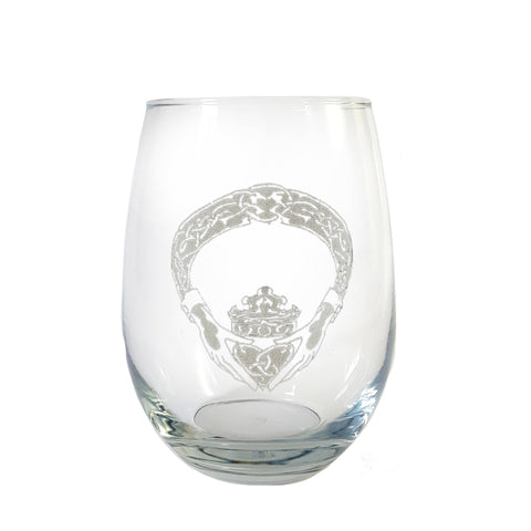 Irish Claddagh Engraved Stemless Wine Glass