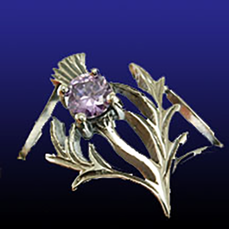 Large Thistle with Amethyst Gemstone Sterling Silver Ring