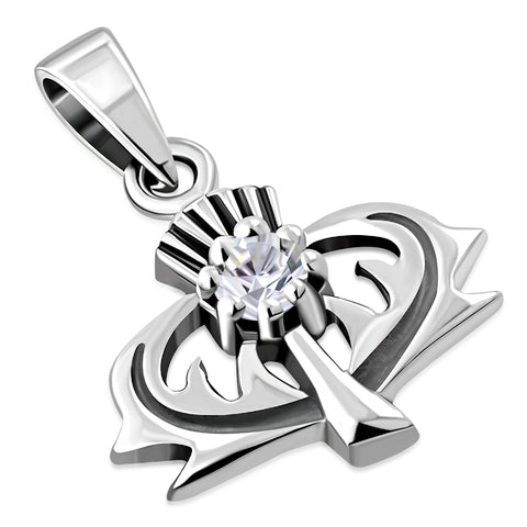 Wide Thistle with CZ Amethyst or Diamond Sterling Silver Pendant