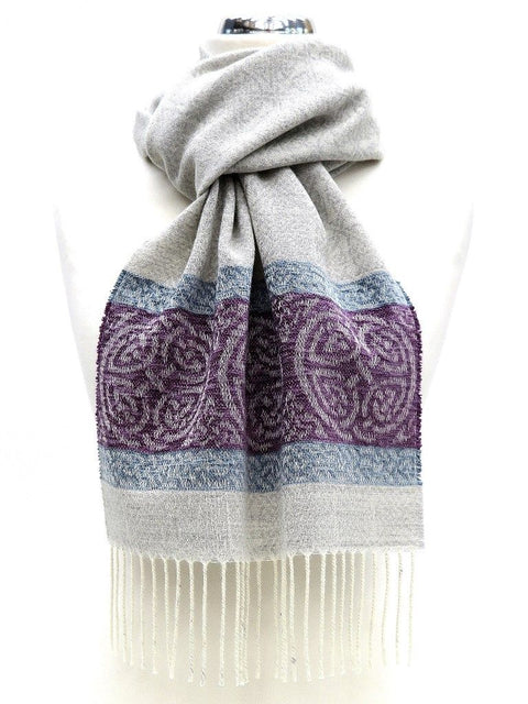 Arctic Grey Celtic Border Scarf by Calzeat of Scotland