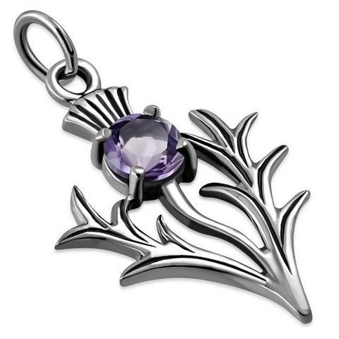 Thistle with Genuine Amethyst Sterling Silver Pendant