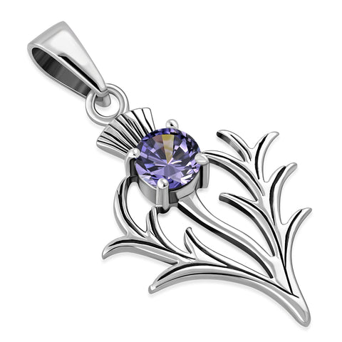 Thistle with Genuine Amethyst Sterling Silver Pendant
