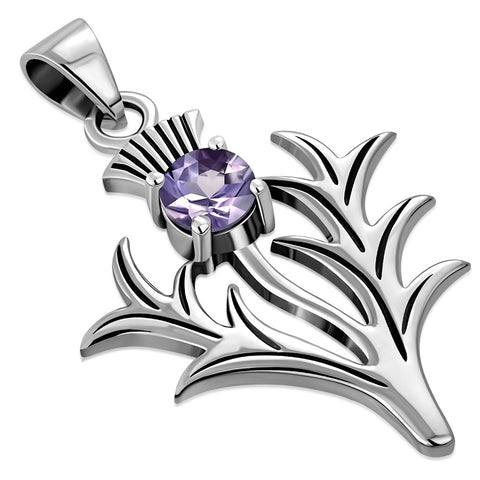 Thistle with Genuine Amethyst Sterling Silver Pendant