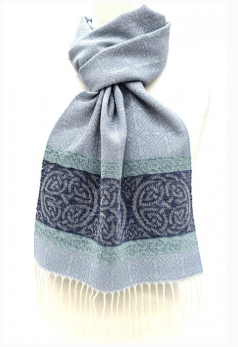 Alaska Blue Celtic Border Scarf by Calzeat of Scotland