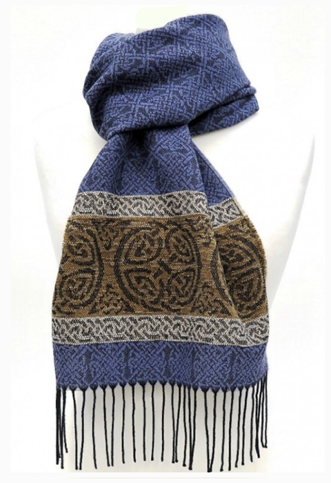 Nordic Blue Celtic Border Scarf by Calzeat of Scotland