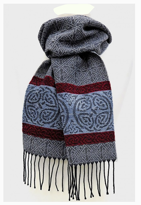 Nordic Grey Celtic Border Scarf by Calzeat of Scotland