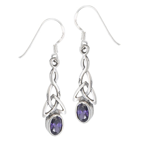 Trinity Knot with Synthetic Amethyst Sterling Silver Earrings