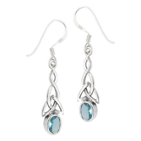 Trinity Knot with Synthetic Blue Topaz Sterling Silver Earrings