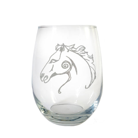 Celtic Horse Engraved Stemless Wine Glass