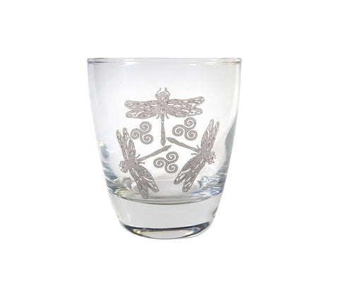 Celtic Dragonfly Engraved Lowball Glass