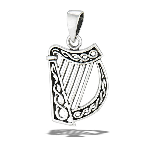 Celtic Harp Sterling Silver Pendant