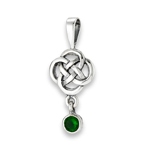 Flower Knot with CZ Emerald Sterling Silver Pendant