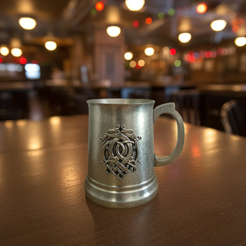 Antique Finish Pewter Tankard with Celtic Dragon Motif