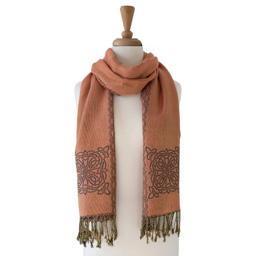 Celtic Knot Reversible Scarf in Gray/Blush
