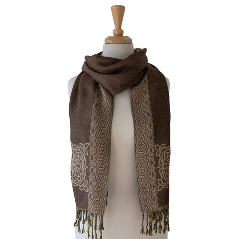 Celtic Knot Reversible Scarf in Taupe & Cream