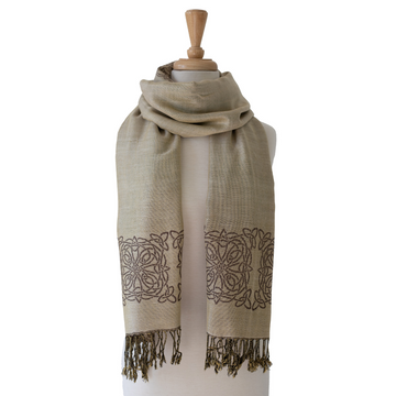 Celtic Knot Reversible Scarf in Taupe & Cream
