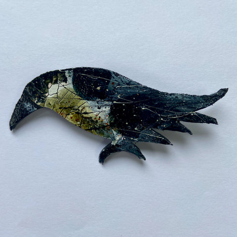Hand Painted Raven Brooches