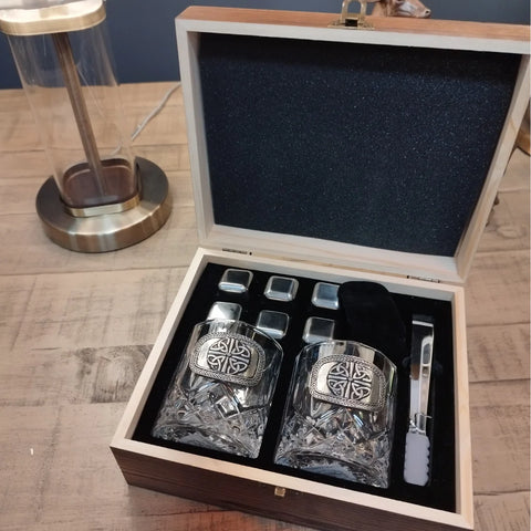 Crystal Whiskey Tumbler Gift Set with Pewter Trinity Knot Motif
