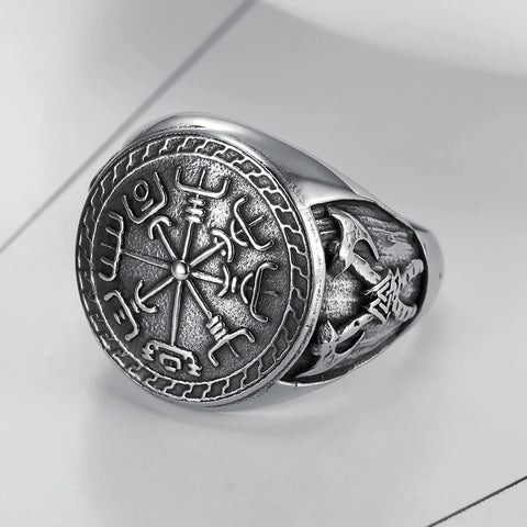 Viking Compass Men's Stainless Steel Ring