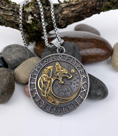 Viking Wolf Rune Men's Stainless Steel Necklace