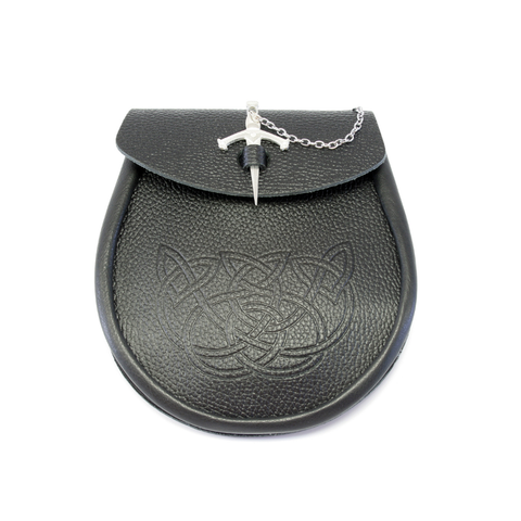 Day Sporran with Celtic Embosse & Dagger Pin Closure