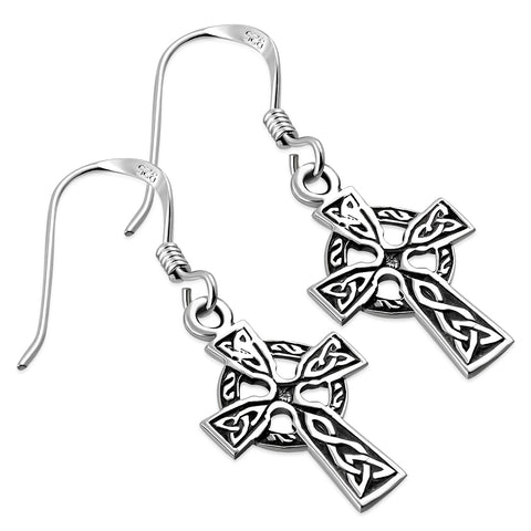 Celtic Cross Sterling Silver Earrings (3/4")
