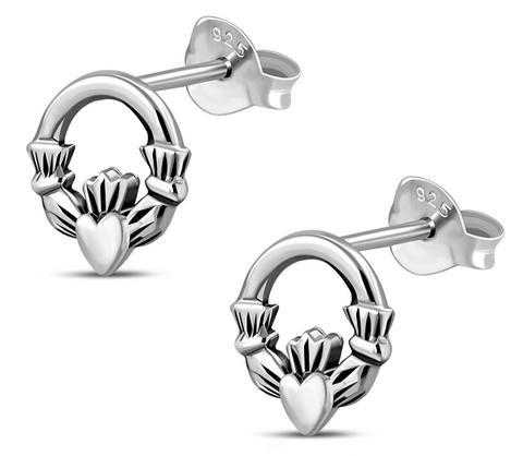 Claddagh Sterling Silver Stud Earrings (3/8")
