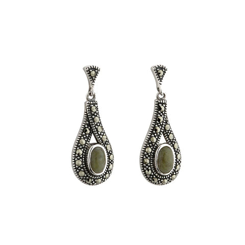 Solvar Connemara Marble & Marcasite Teardrop Earrings