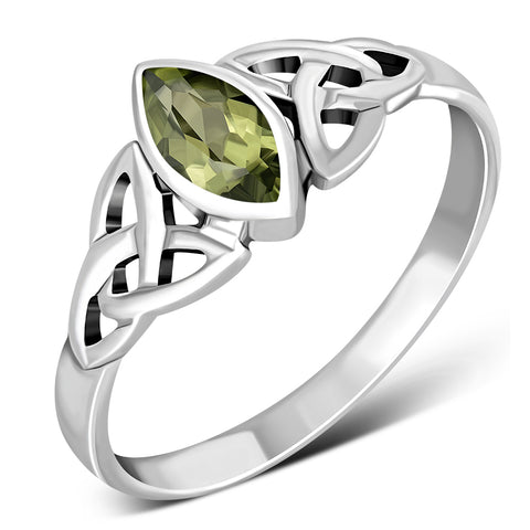 Peridot Gemstone Trinity Knot Sterling Silver Ring