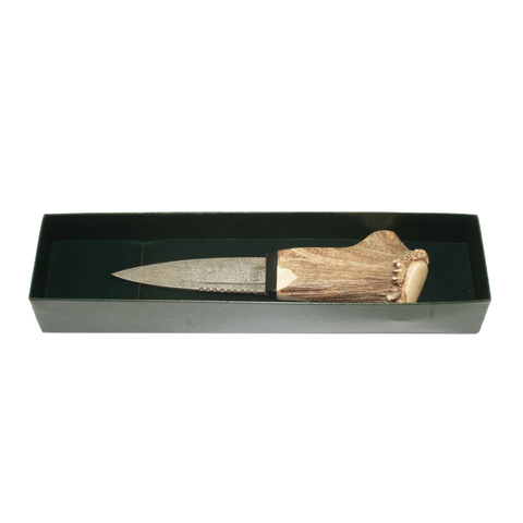 Damascus Steel Sgian Dubh with Half Crown Antler Handle