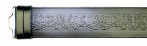 Celtic Stag Embossed Leather Kilt Belt with Velcro