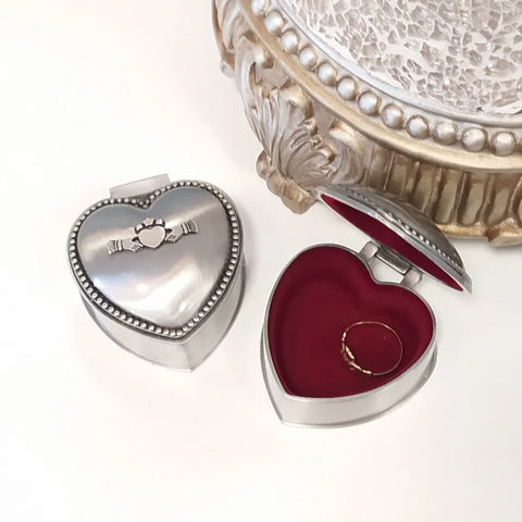 Heart-Shaped Pewter Jewelry Box with Claddagh Emblem