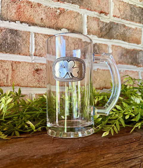 Glass Tankard with Pewter Shamrock Badge